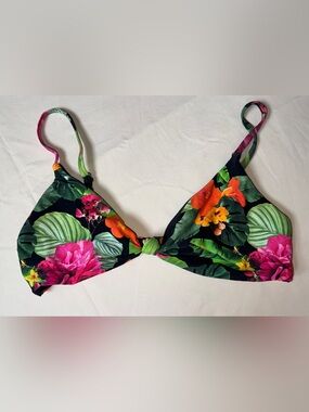 Andie Tropical Floral Bikini Top in Black, Pink, Green, Orange